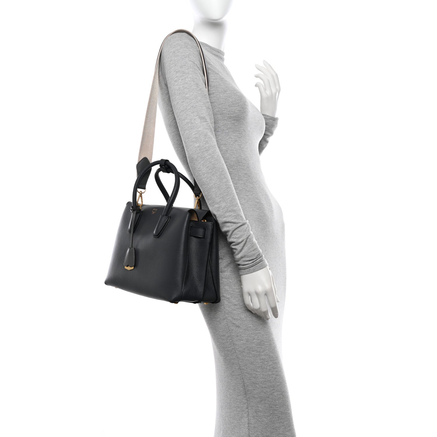 MCM Grained Calfskin Medium Milla Tote Phantom Grey 2 of 13
