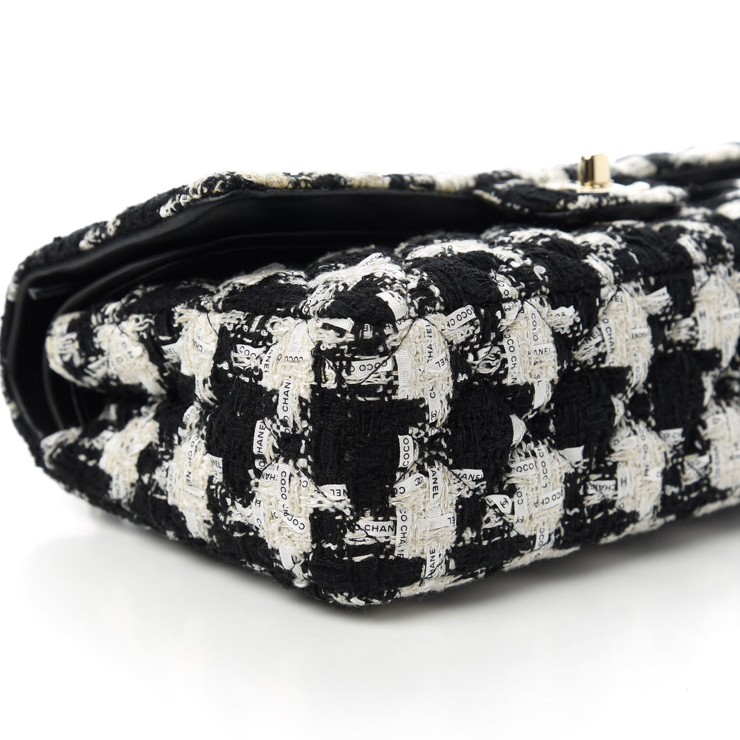 Tweed Quilted Medium Double Flap Black Ecru White