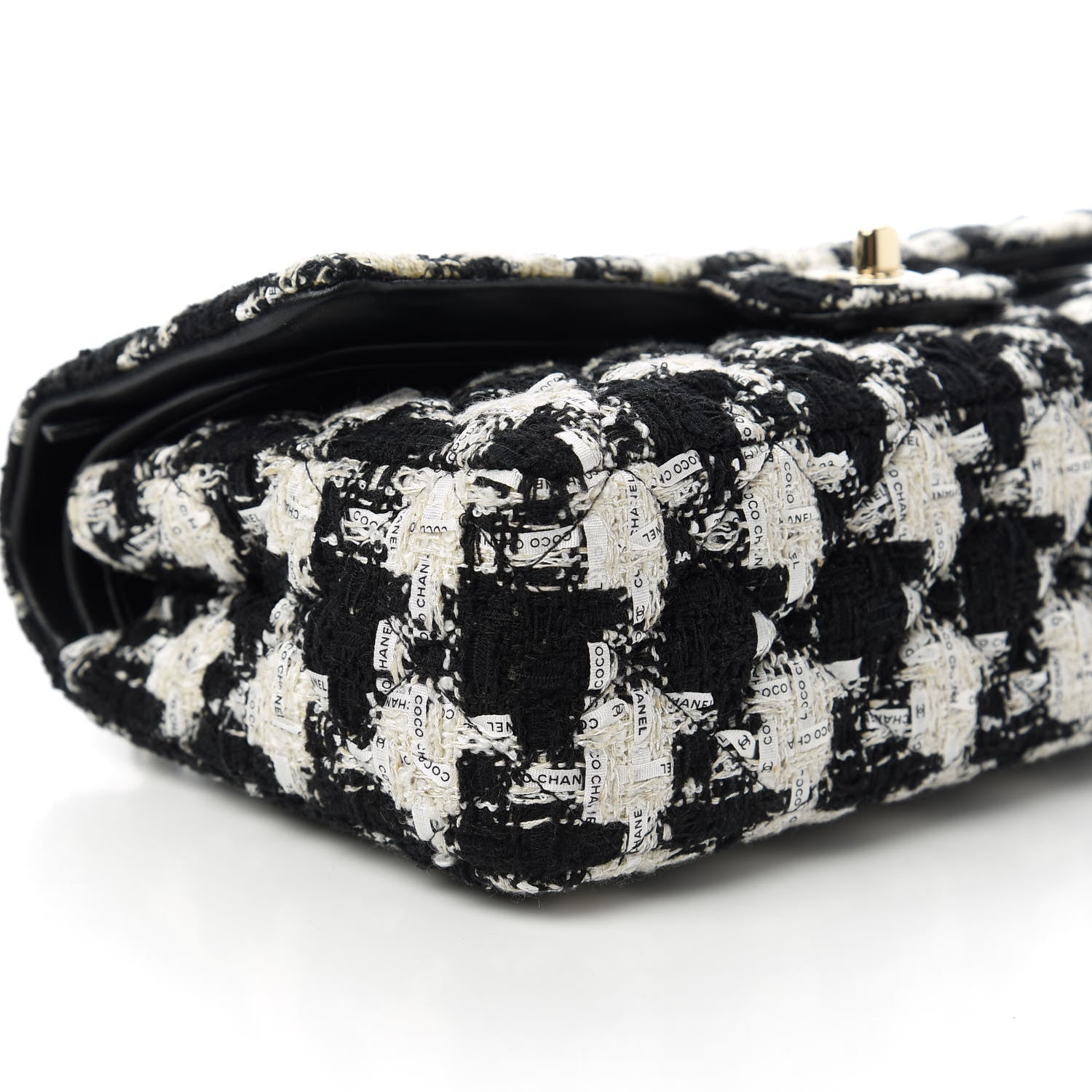 Chanel Tweed Quilted Medium Double Flap Black Ecru White 6 of 11