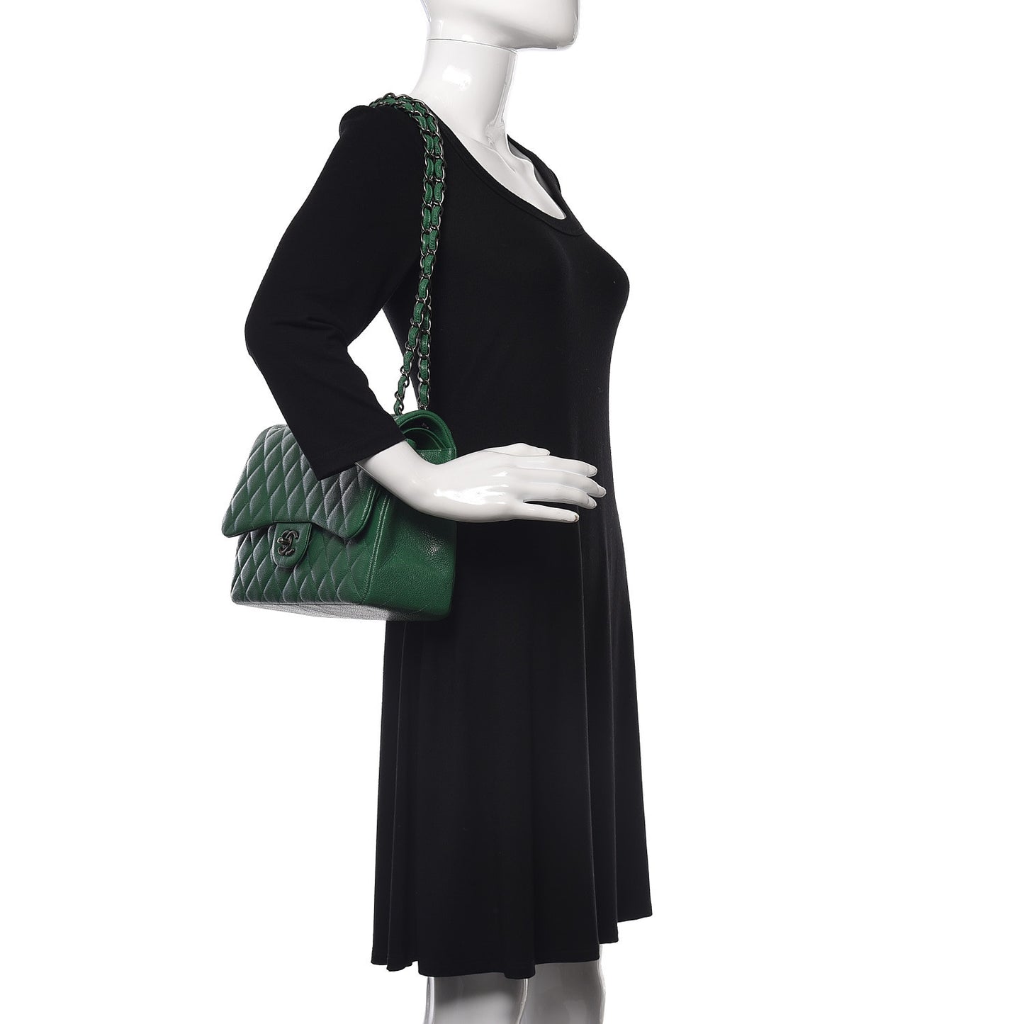 Caviar Quilted Jumbo Double Flap Green