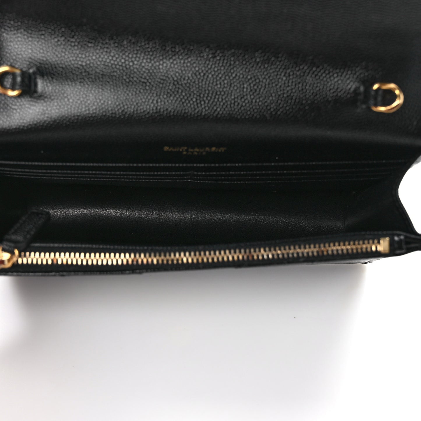 Grain De Poudre Matelasse Chevron Monogram Envelope Chain Wallet Black