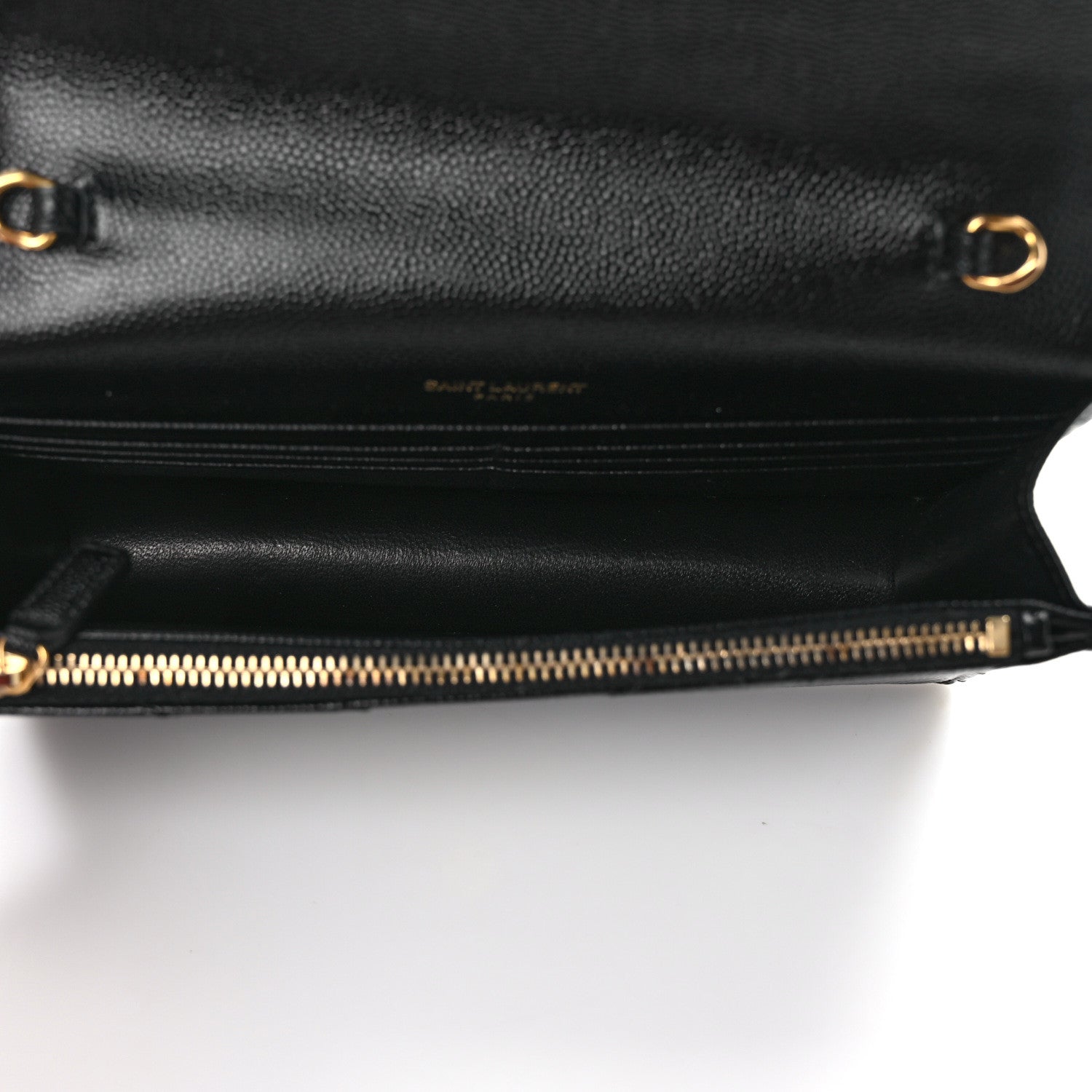 Saint Laurent Grain De Poudre Matelasse Chevron Monogram Envelope Chain Wallet Black 5 of 11