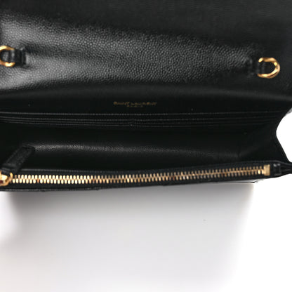 Saint Laurent Grain De Poudre Matelasse Chevron Monogram Envelope Chain Wallet Black 5 of 11