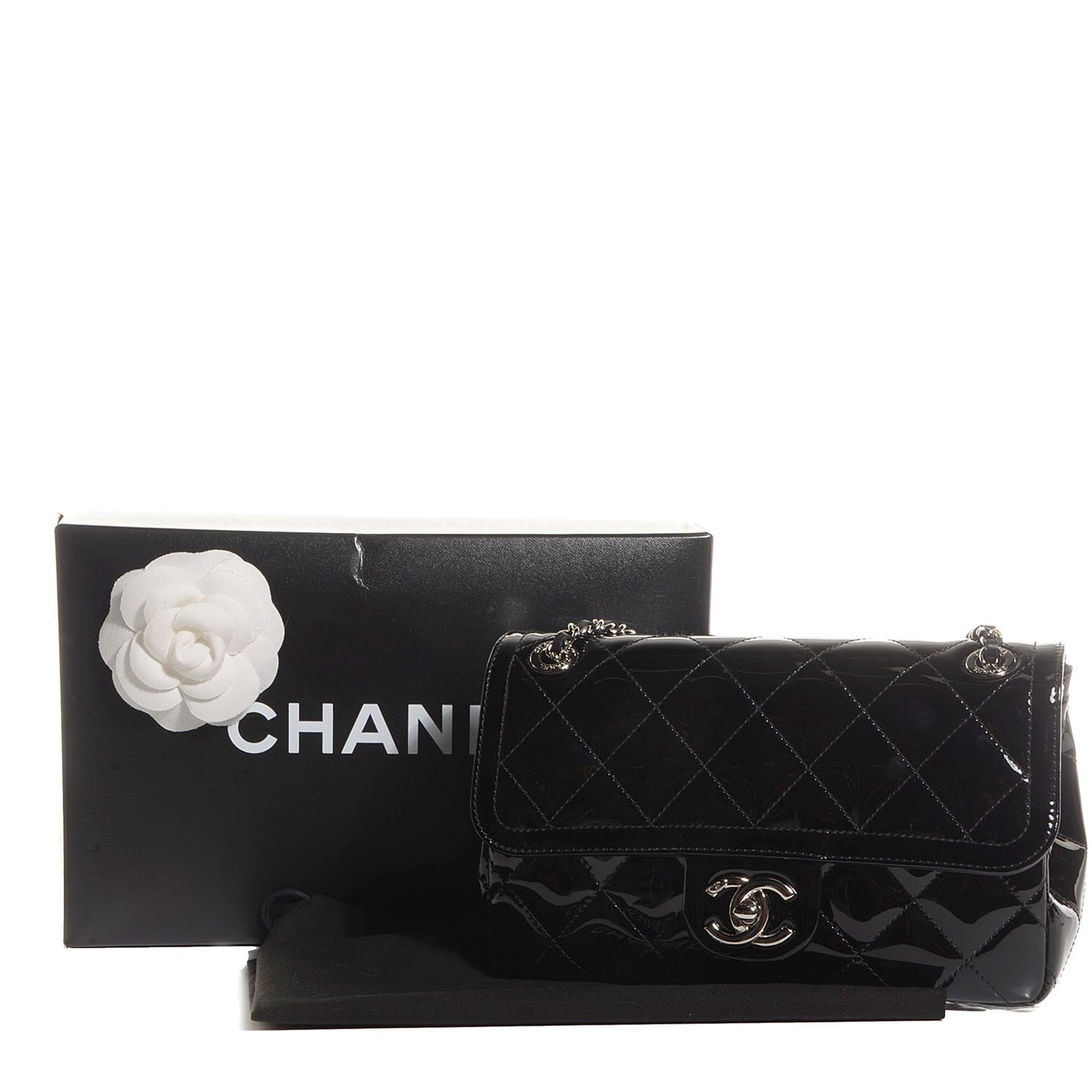 Patent Quilted Small Coco Shine Flap Black