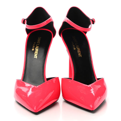 Saint Laurent Patent Anja 105 Ankle Strap Pointed Pumps 37.5 Fuxia Fluo 2 of 9