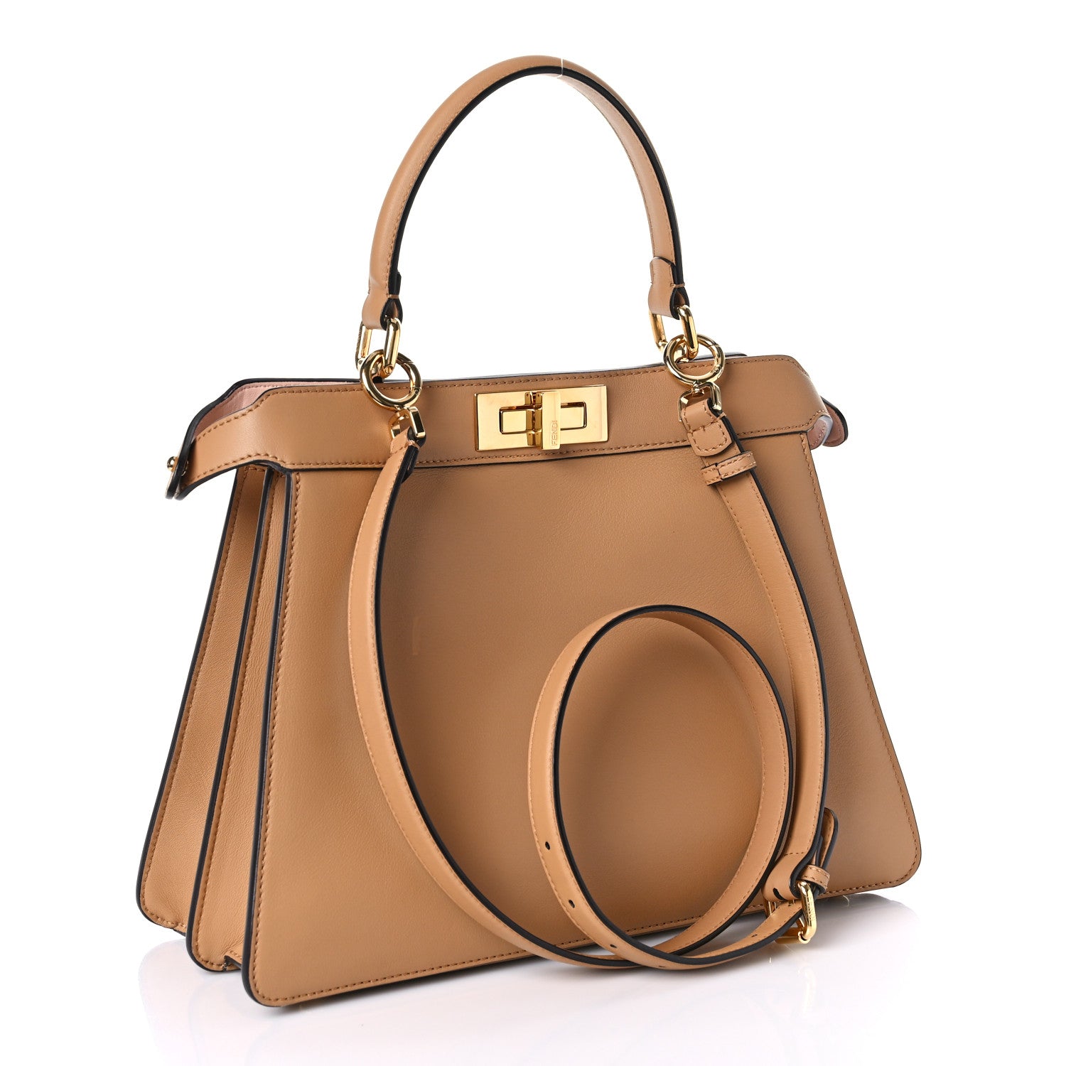 Fendi Vitello Seta Shiny Nappa Medium Peekaboo I SEE U Satchel Miele Scuro Light Rose 4 of 10
