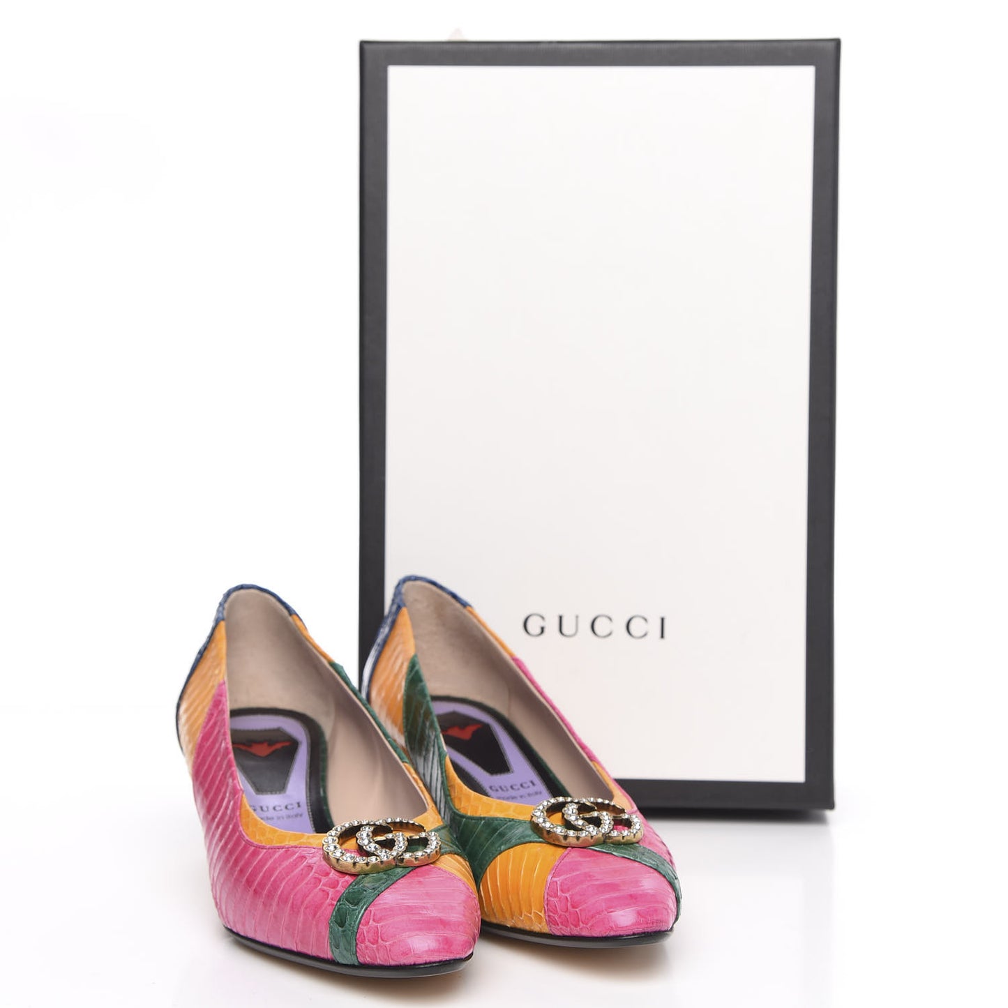 Snakeskin Crystal Double G Pumps 36 Pink