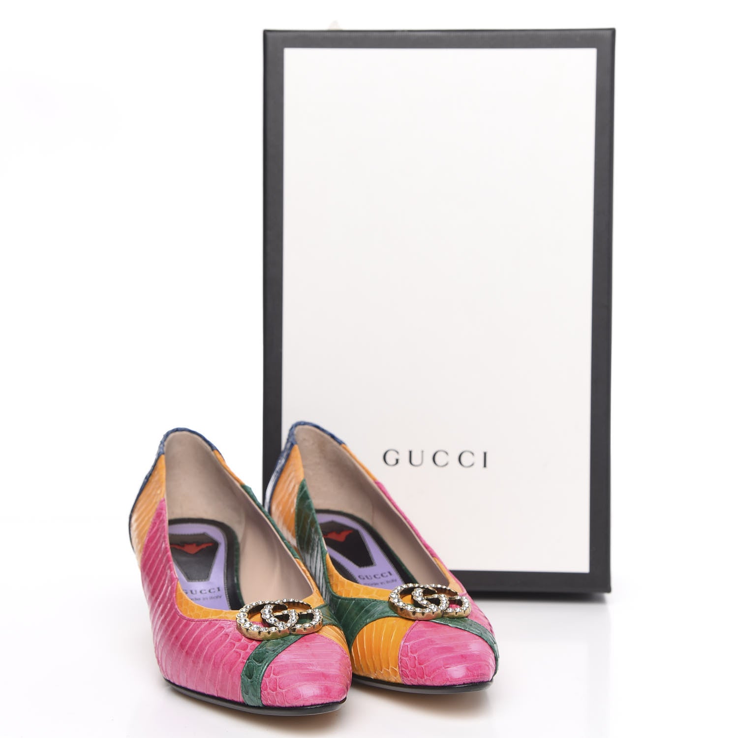 Gucci Snakeskin Crystal Double G Pumps 36 Pink 9 of 9