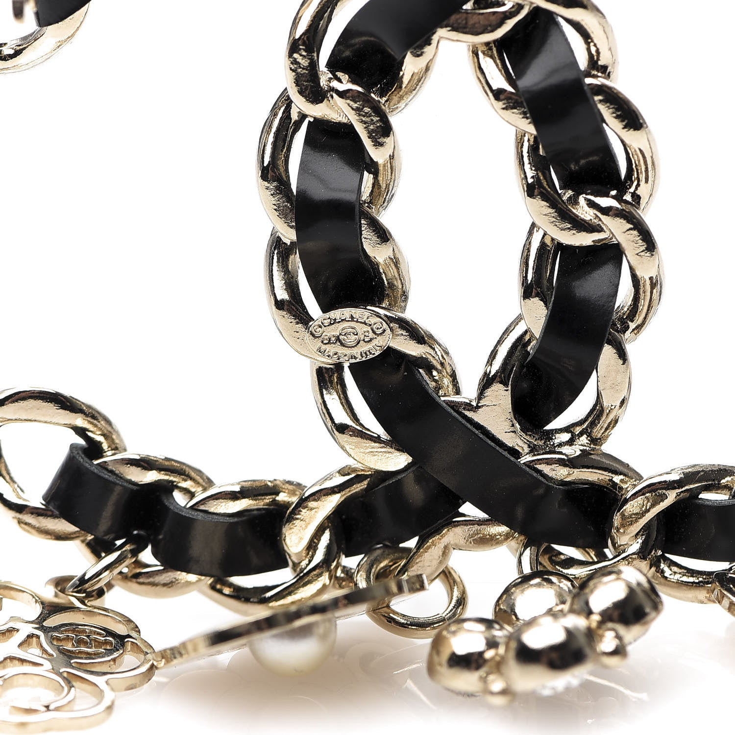 Chanel Lambskin Crystal Chain CC Charms Brooch Black Gold 3 of 4