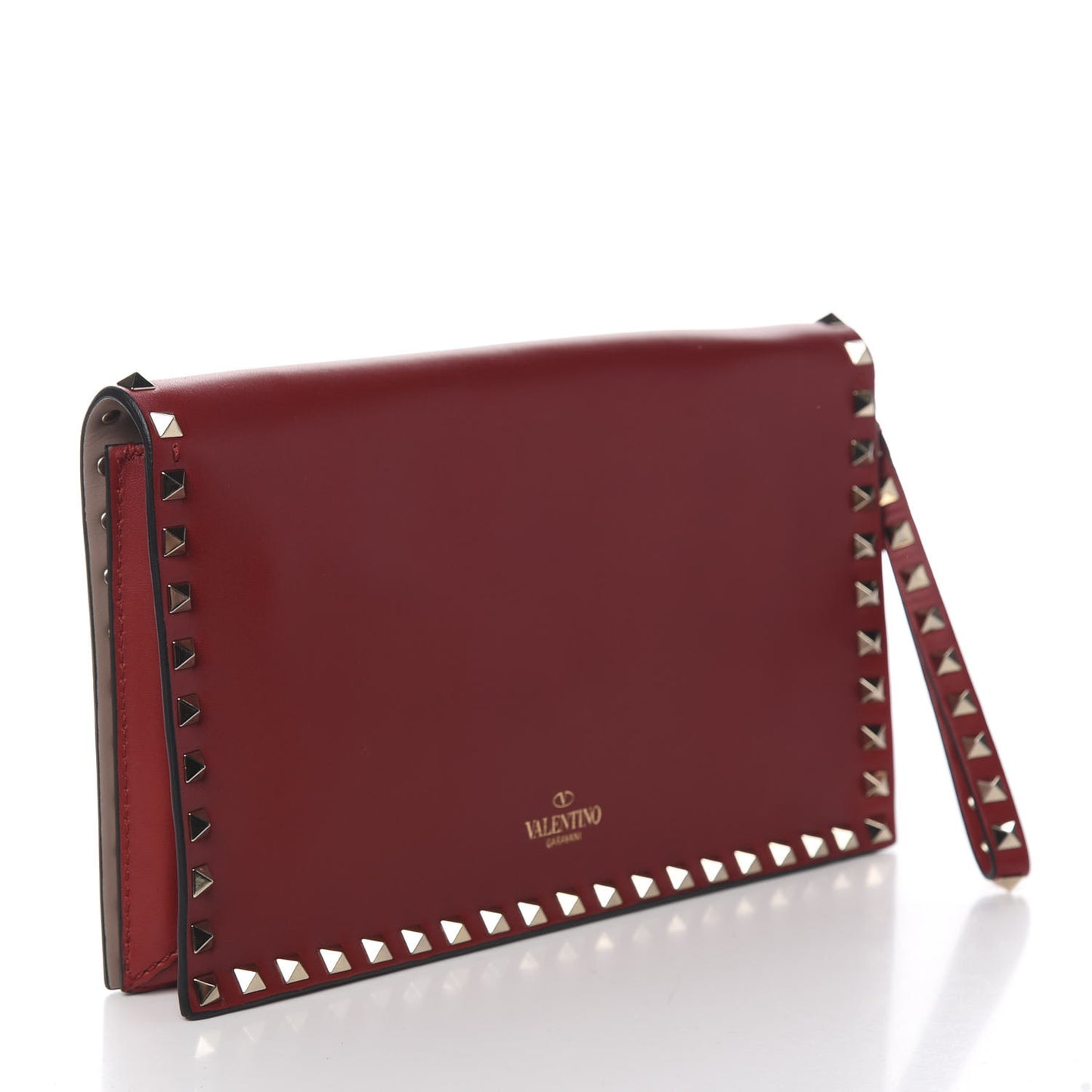 Nappa Rockstud Wristlet Clutch Rosso Valentino