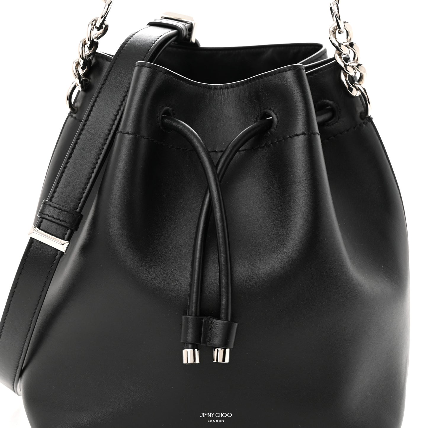 Smooth Shiny Calfskin Bon Bon Bucket Bag Black