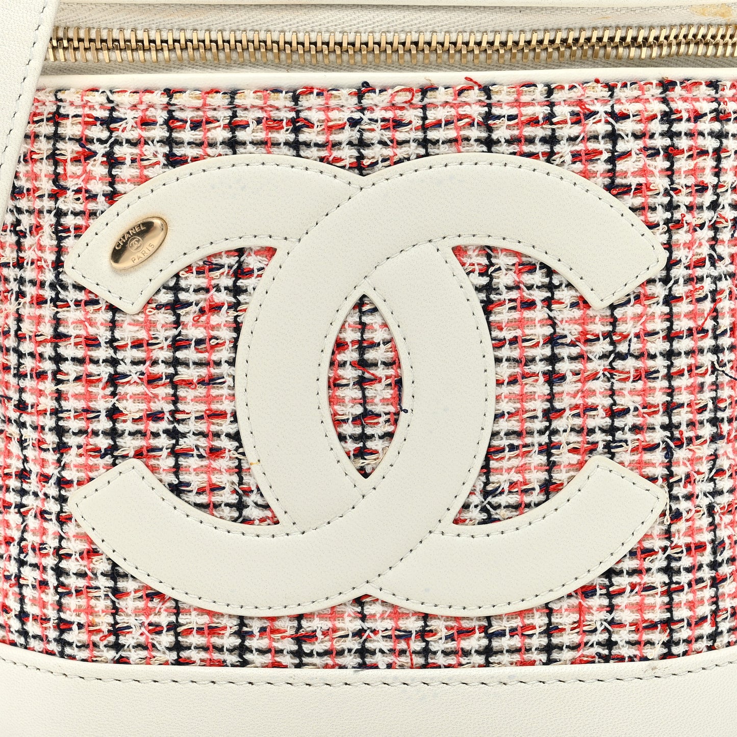 Tweed Lambskin Timeless Vanity Cosmetic Case White