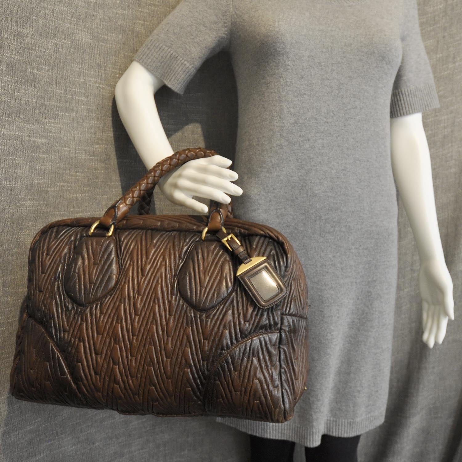 Prada Nappa Antic Chevron Bauletto 3 of 11