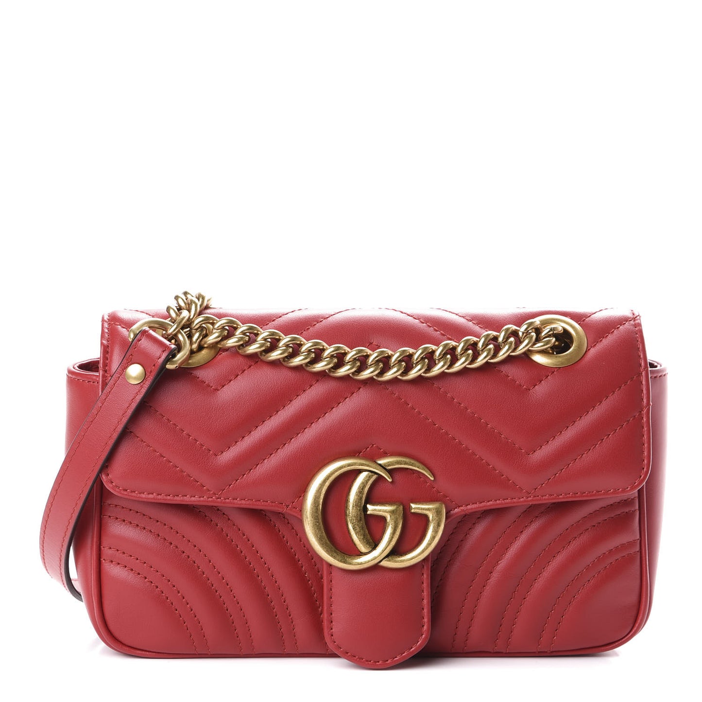 Calfskin Matelasse Mini GG Marmont Shoulder Bag Hibiscus Red