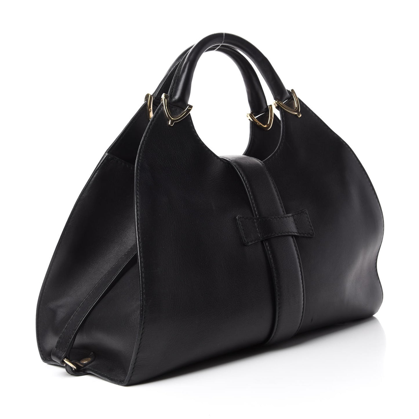 Calfskin Medium Stirrup Top Handle Bag Black