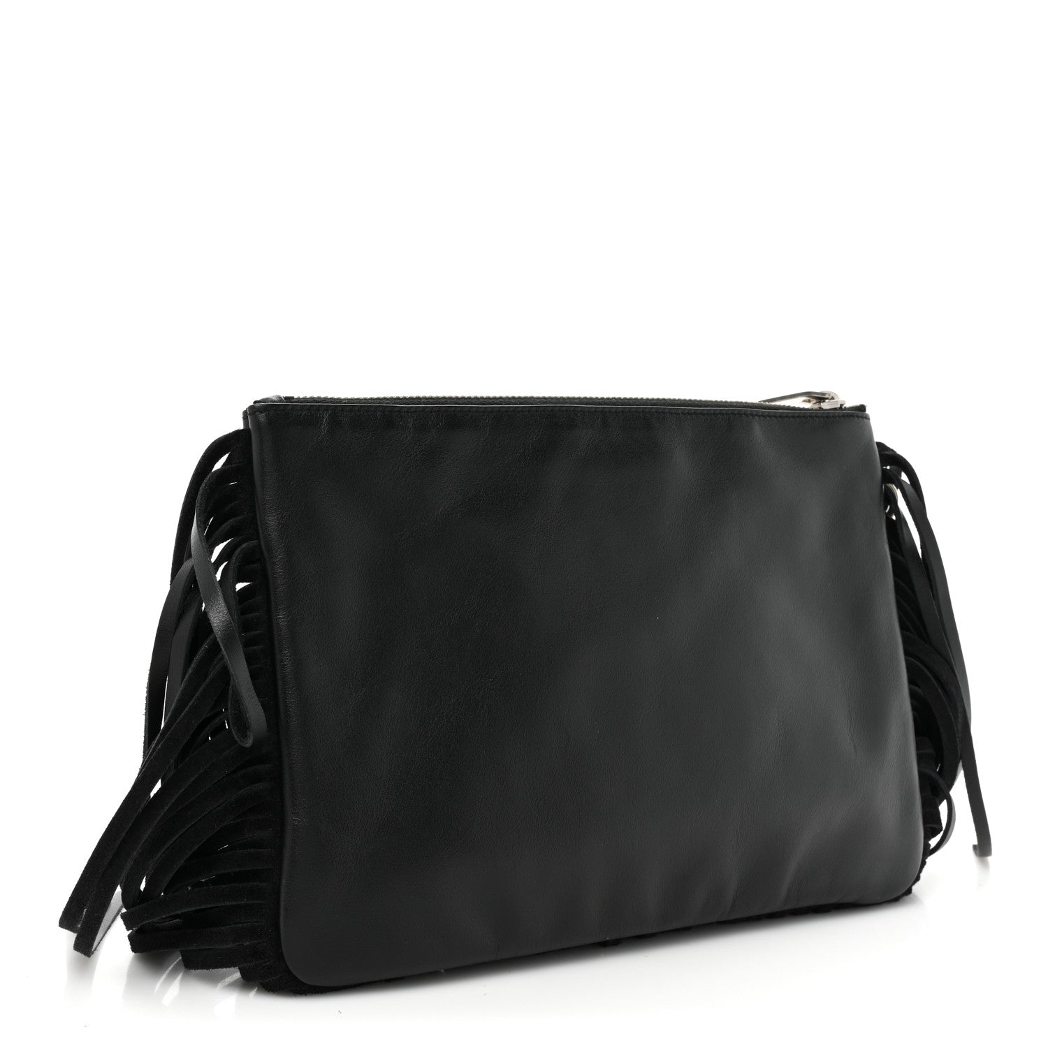 Saint Laurent Calfskin Monogram Fringe Pouch Black 3 of 9