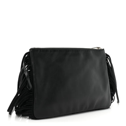 Saint Laurent Calfskin Monogram Fringe Pouch Black 3 of 9