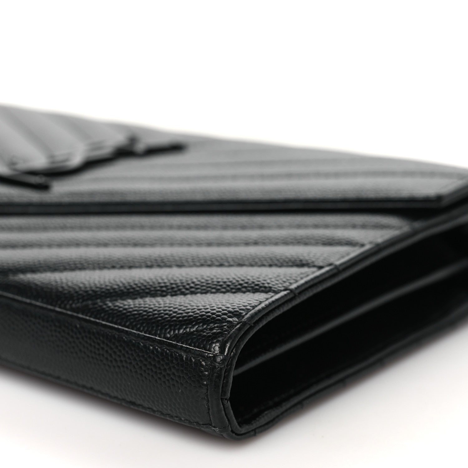 Saint Laurent Grain De Poudre Matelasse Chevron Monogram Monochrome Chain Wallet Black 9 of 9