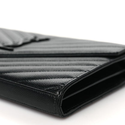 Saint Laurent Grain De Poudre Matelasse Chevron Monogram Monochrome Chain Wallet Black 9 of 9