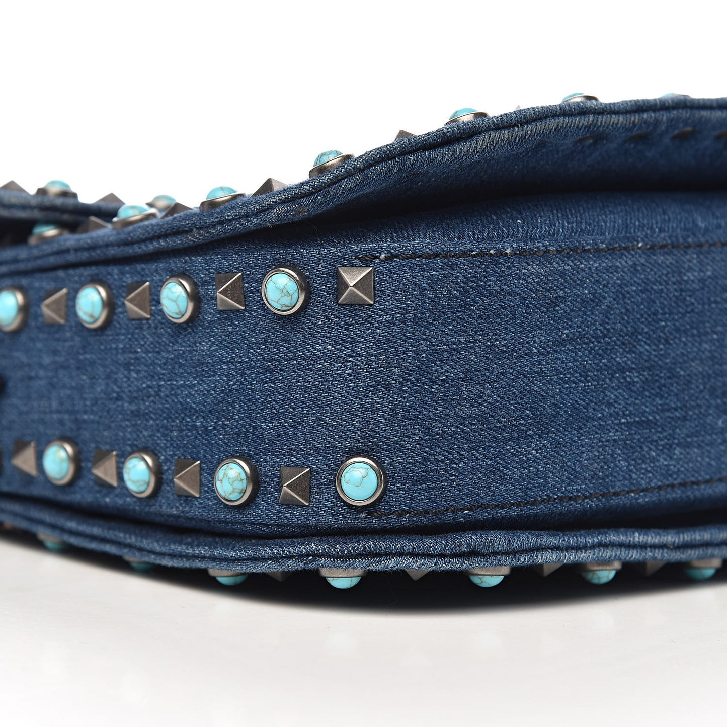 Denim Medium Guitar Strap Rockstud Rolling Flap Saddle Bag