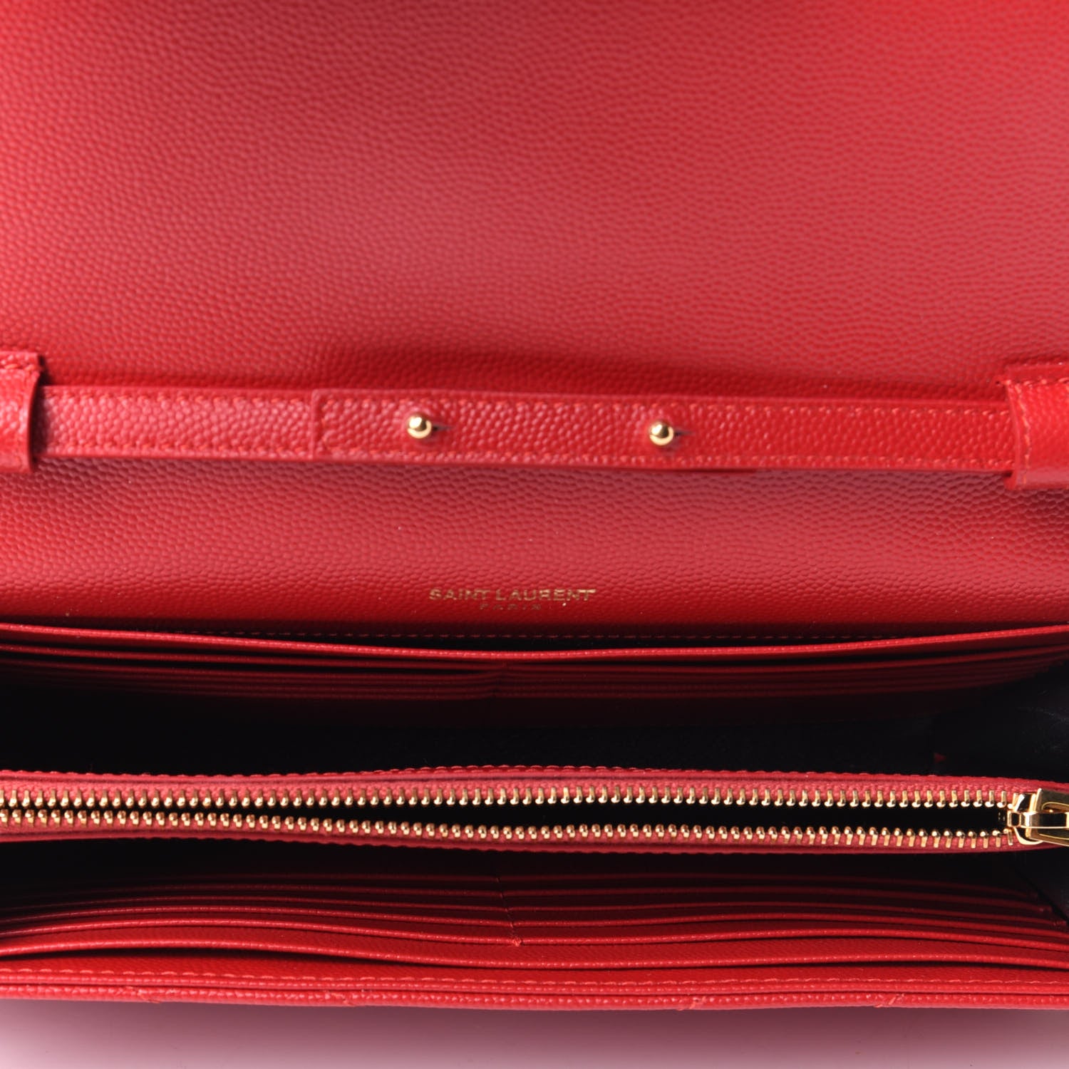 Saint Laurent Grain De Poudre Matelasse Chevron Monogram Chain Wallet Red 3 of 4