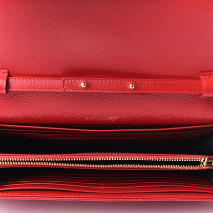 Saint Laurent Grain De Poudre Matelasse Chevron Monogram Chain Wallet Red 3 of 4