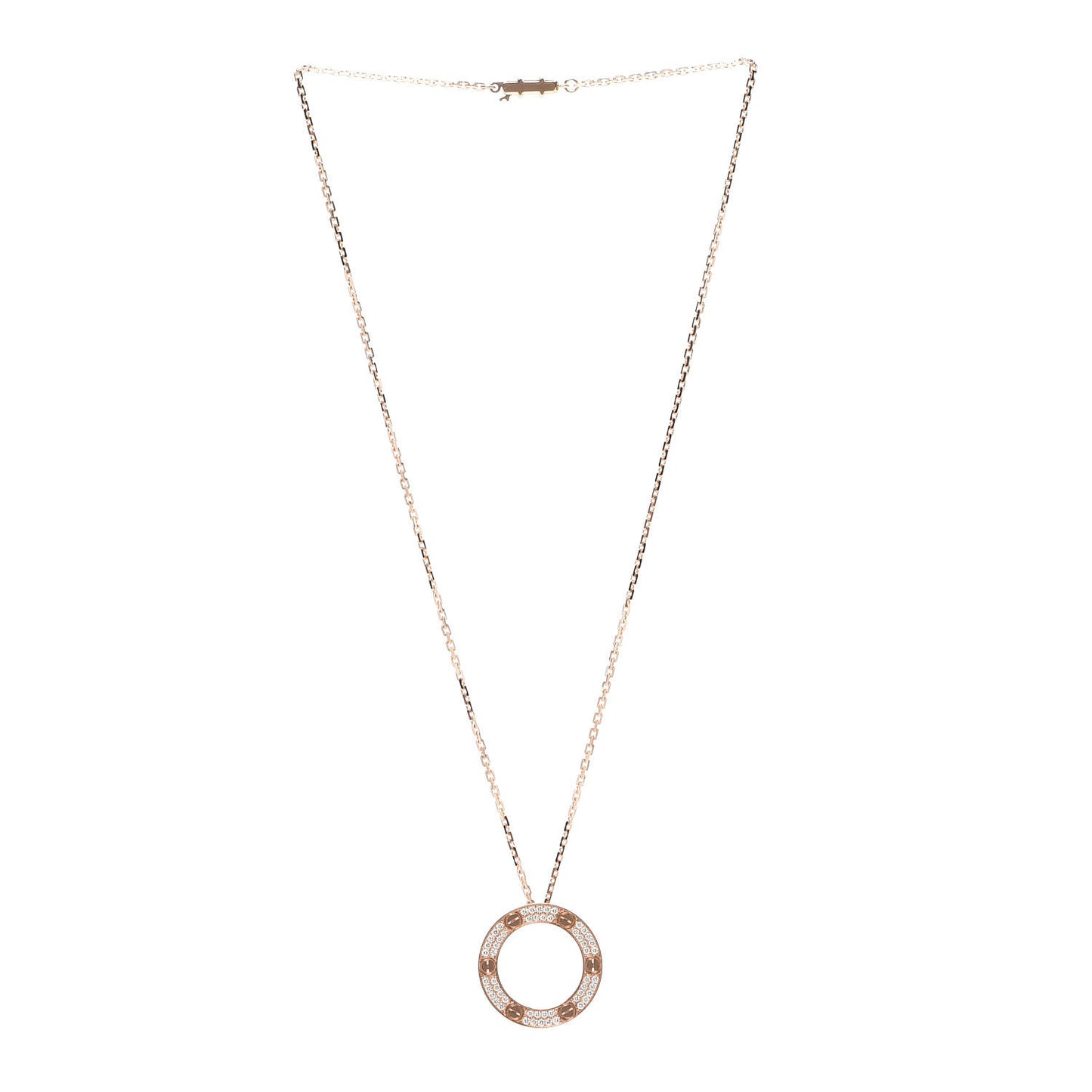18K Pink Gold Diamond LOVE Paved Necklace