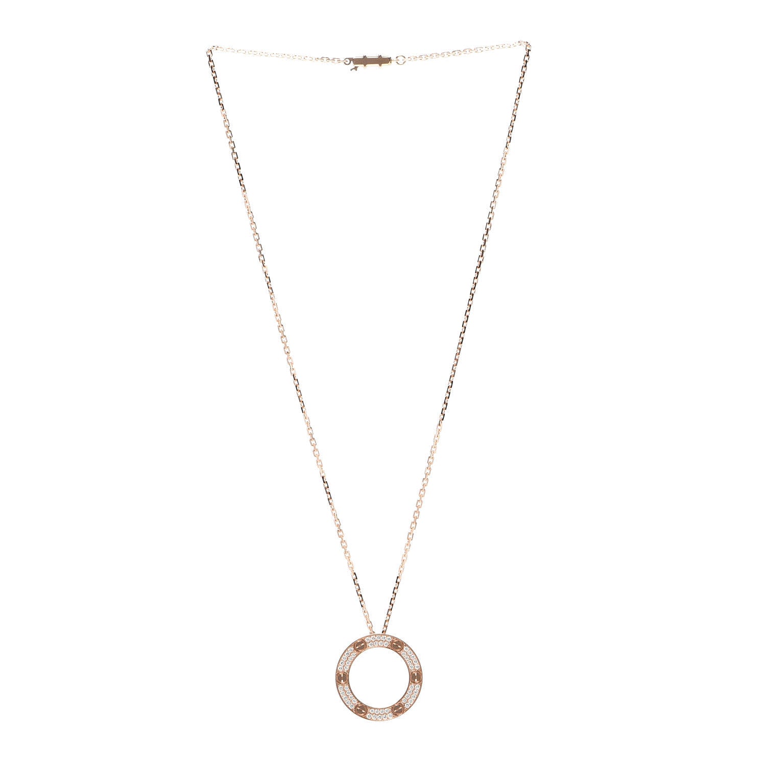 Cartier 18K Pink Gold Diamond LOVE Paved Necklace 3 of 5