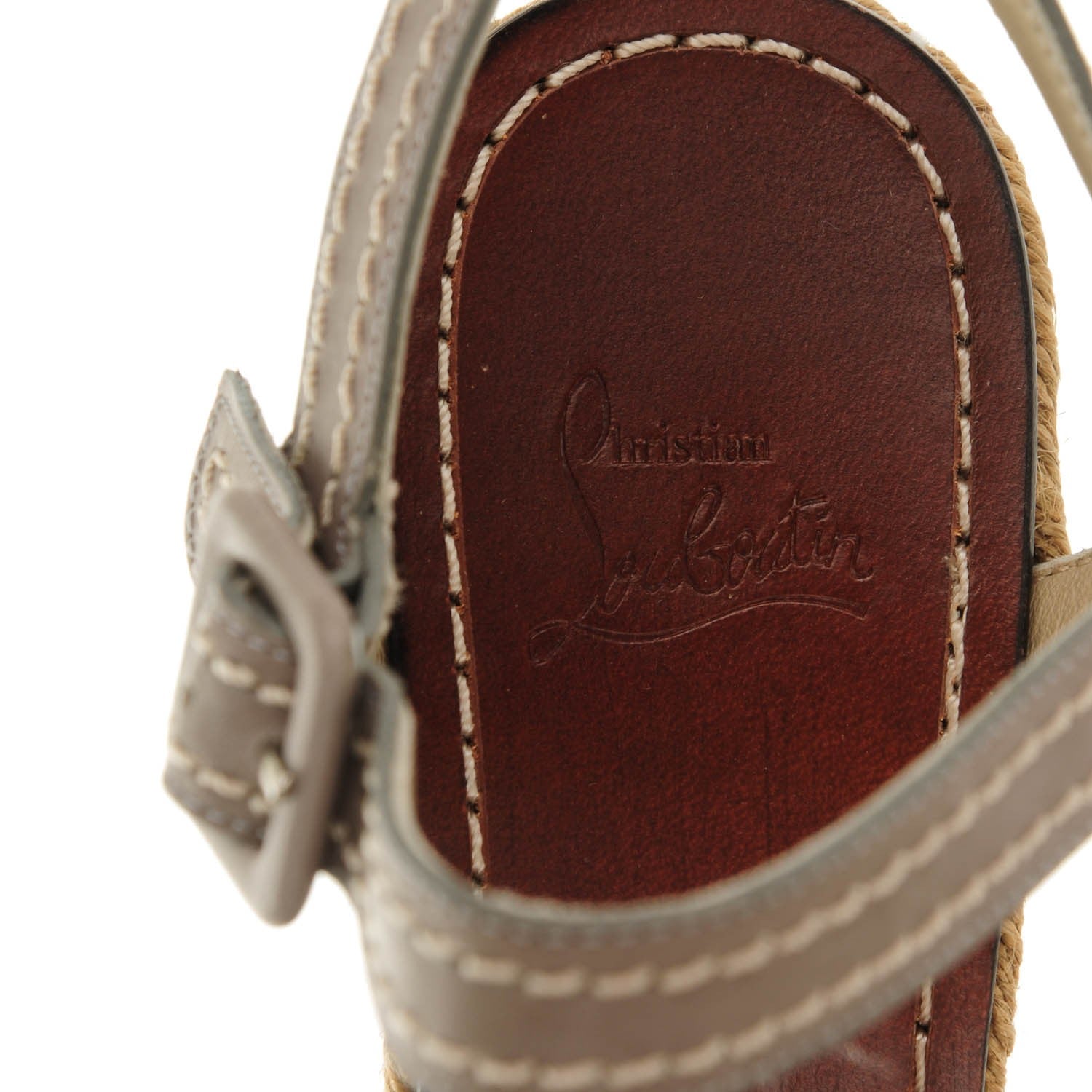 Christian Louboutin Calfskin Almeria 120 Wedge Sandals 36 Grey Natural 5 of 7