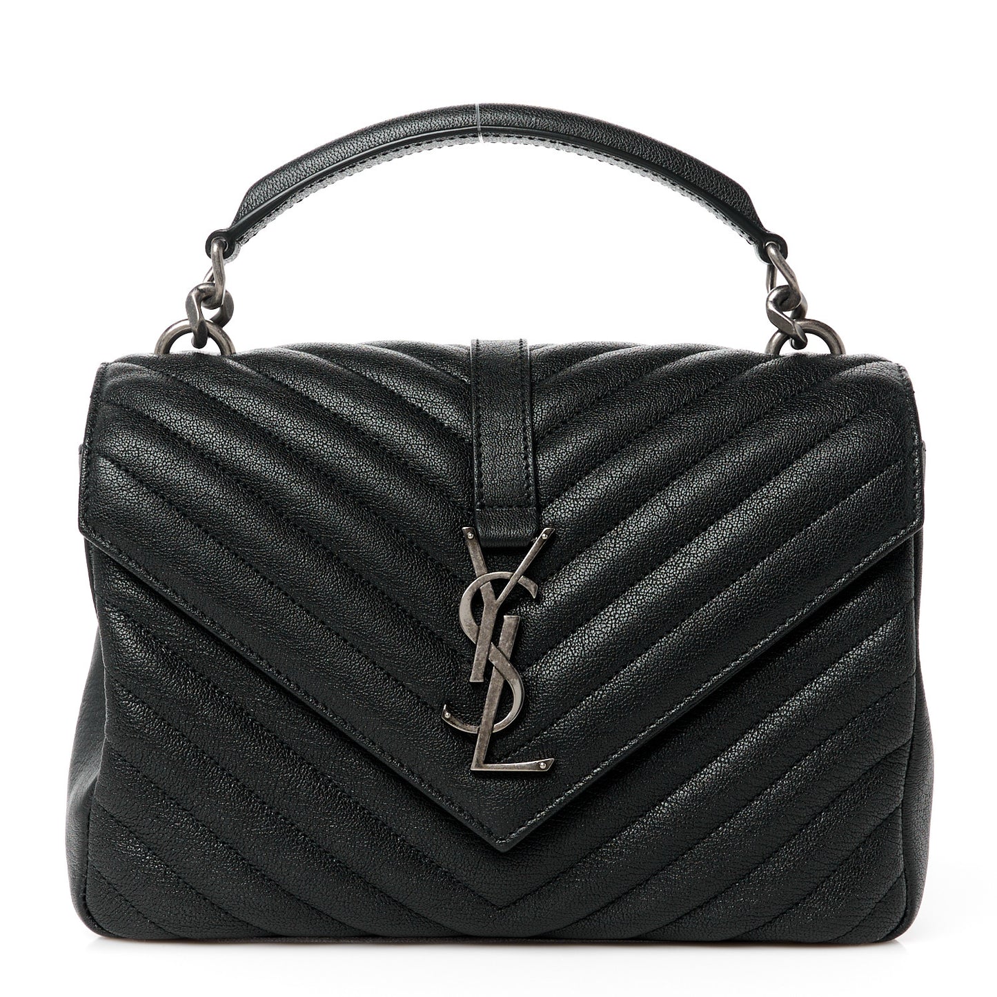 Sheepskin Matelasse Chevron Monogram Medium College Bag Black