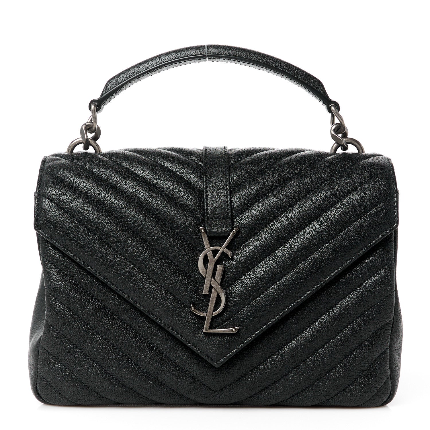 Saint Laurent Sheepskin Matelasse Chevron Monogram Medium College Bag Black 1 of 12