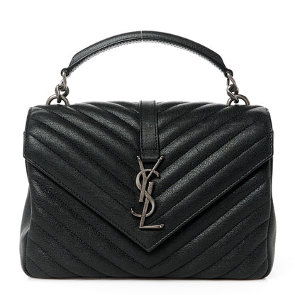 Saint Laurent Sheepskin Matelasse Chevron Monogram Medium College Bag Black 1 of 12