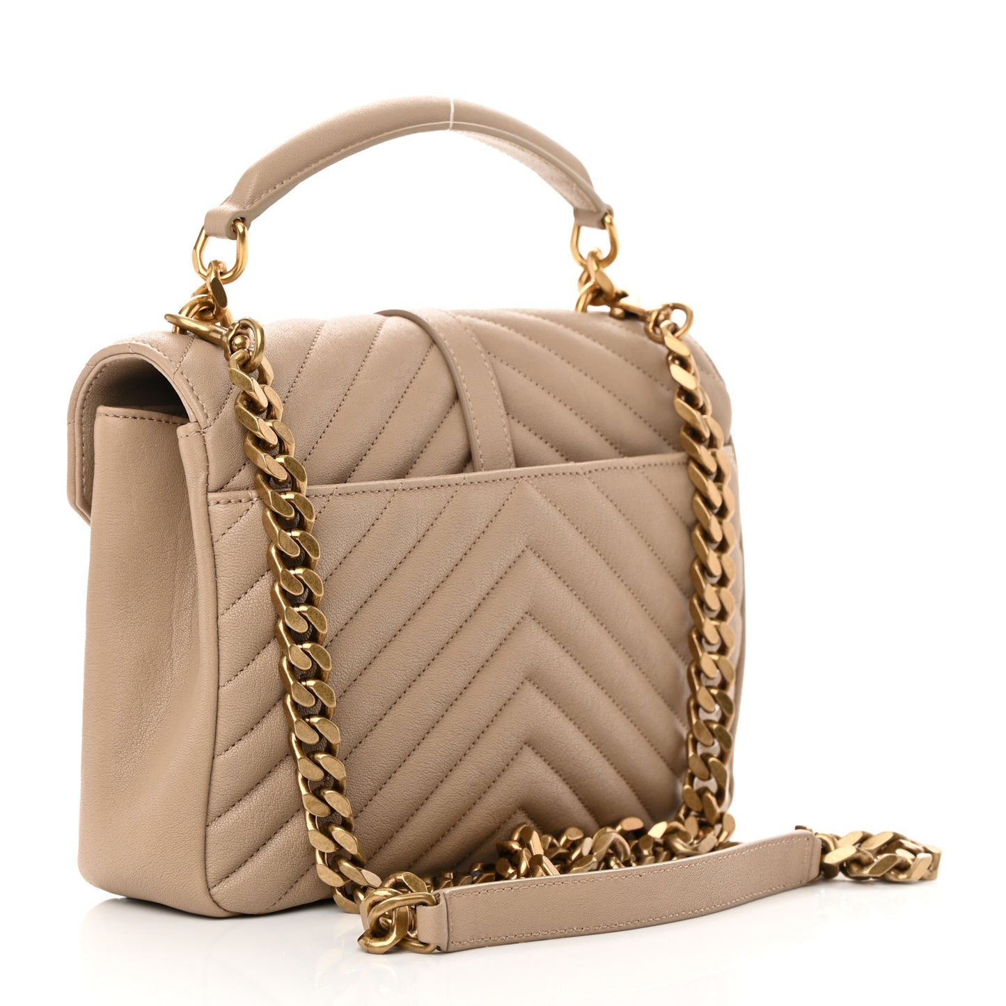 Sheepskin Matelasse Chevron Monogram Medium College Bag Dark Beige