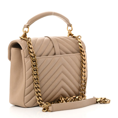 Saint Laurent Sheepskin Matelasse Chevron Monogram Medium College Bag Dark Beige 3 of 14