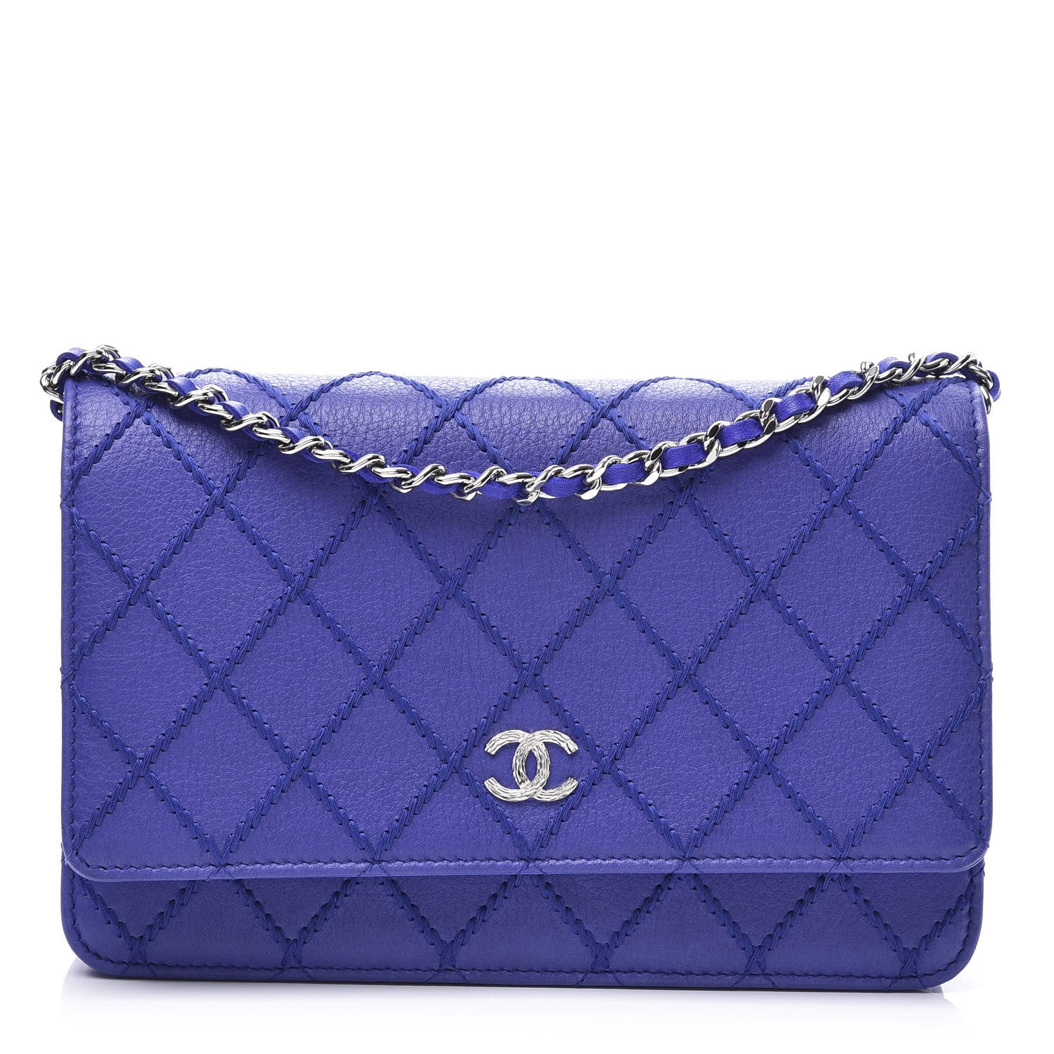 Chanel Calfskin Quilted Fancy CC Wallet On Chain WOC Blue 1 of 10