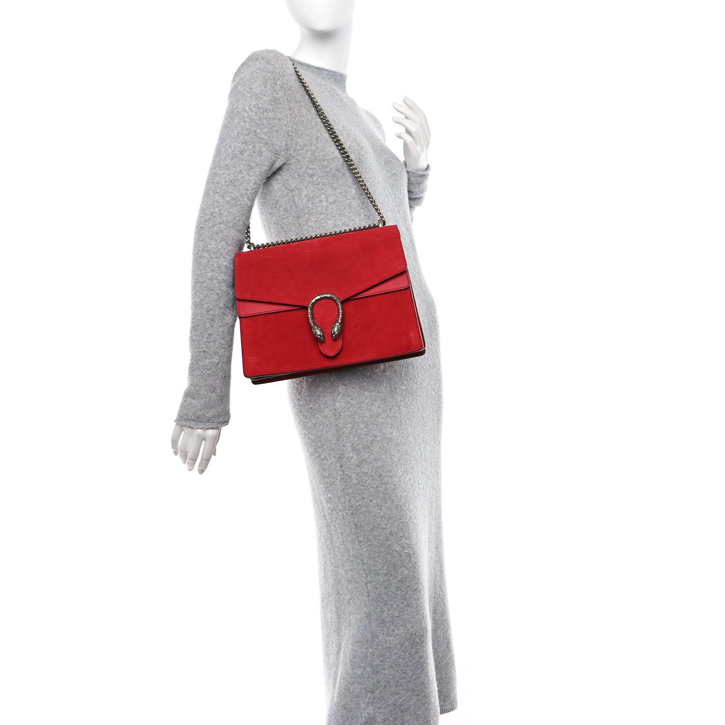 Suede Vitello Velvet Medium Dionysus Shoulder Bag Vulcanic Red