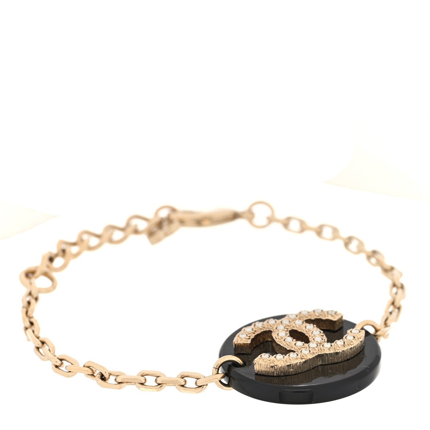 Enamel Pearl CC Bracelet Gold Black