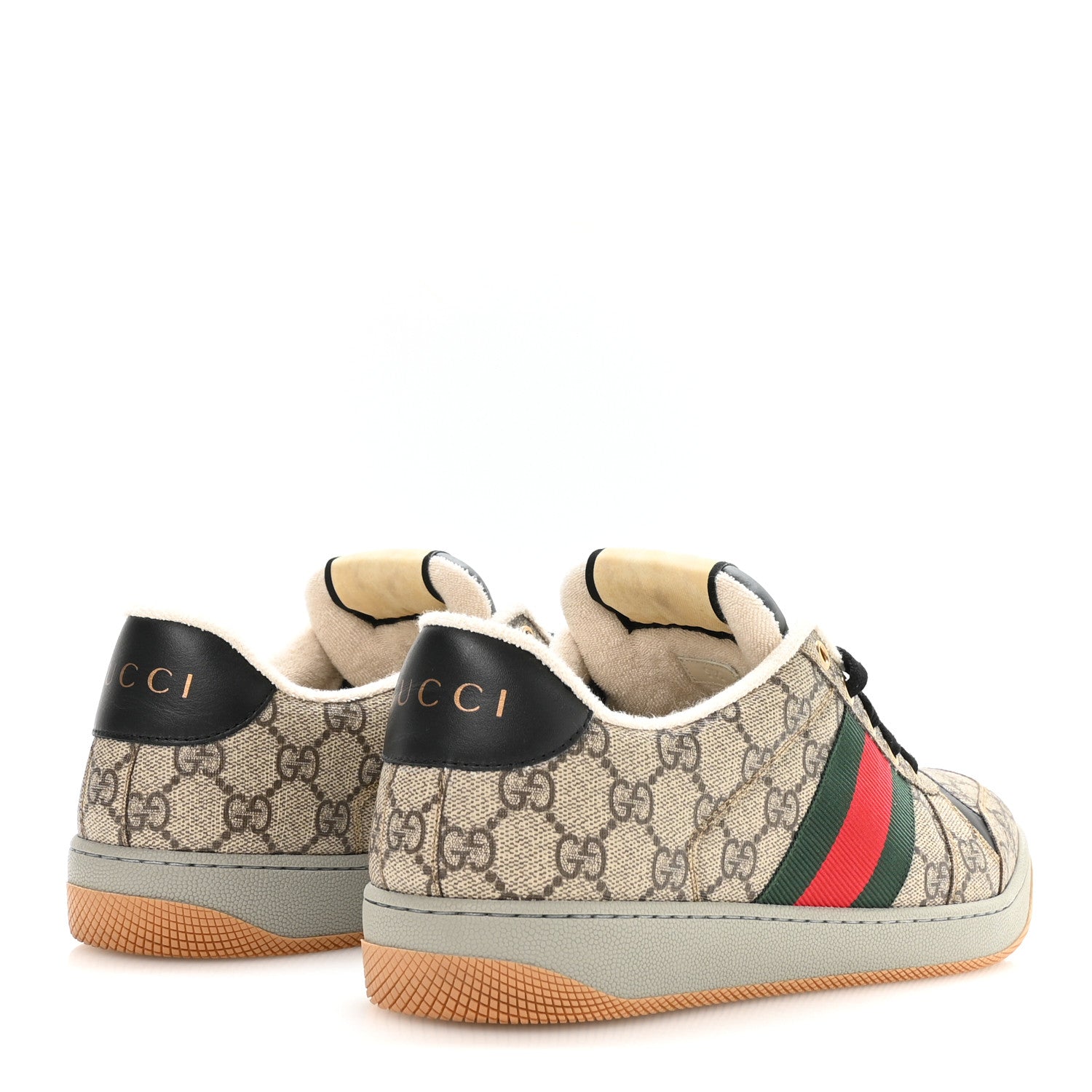 Gucci GG Supereme Monogram Miro Soft Calfskin Web Mens Screener Sneakers 9.5 Beige Ebony Black New Platinum 5 of 9