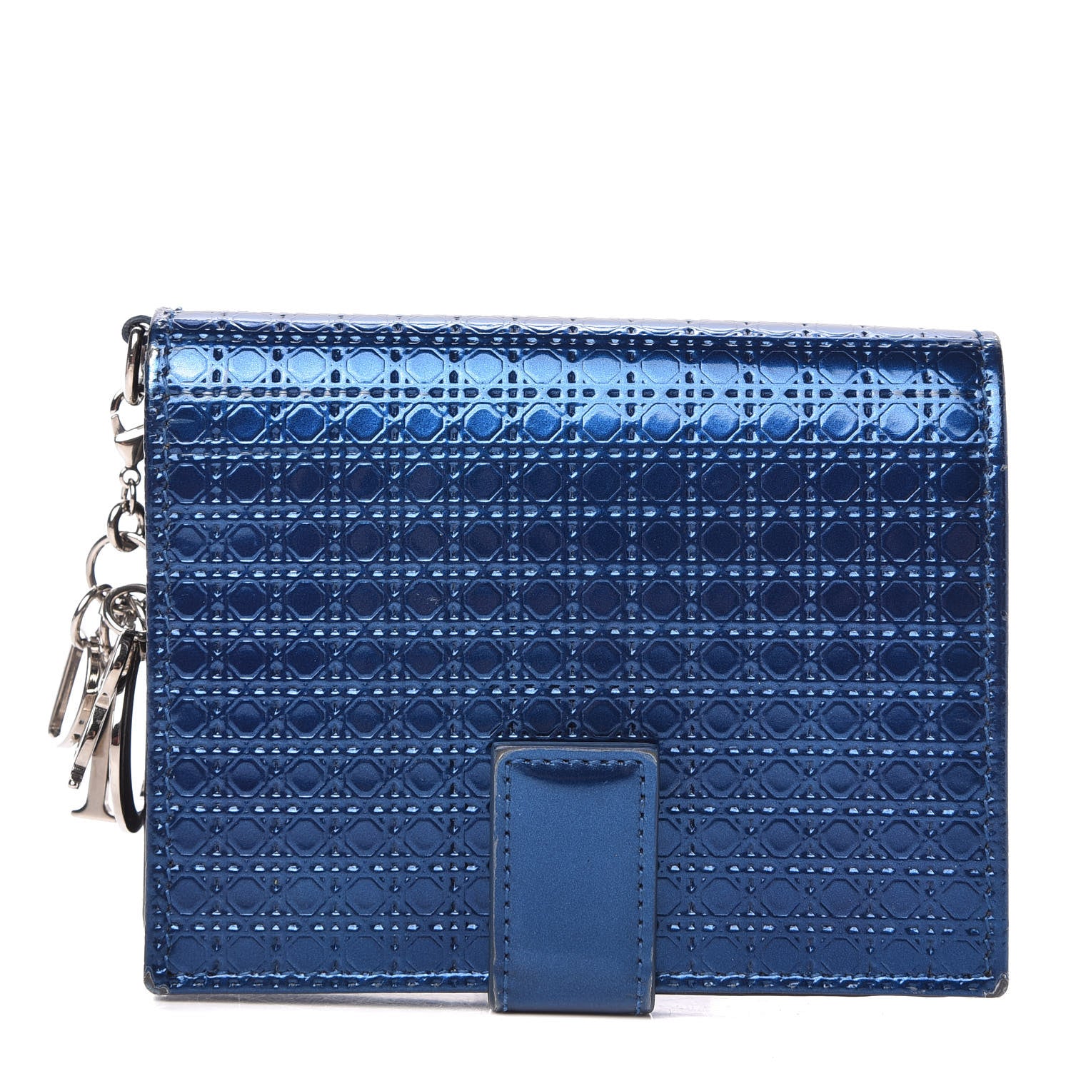 Christian Dior Metallic Patent Micro-Cannage Lady Dior Eden Wallet Blue 1 of 9