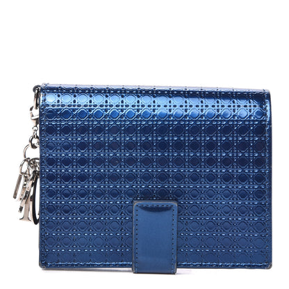 Christian Dior Metallic Patent Micro-Cannage Lady Dior Eden Wallet Blue 1 of 9
