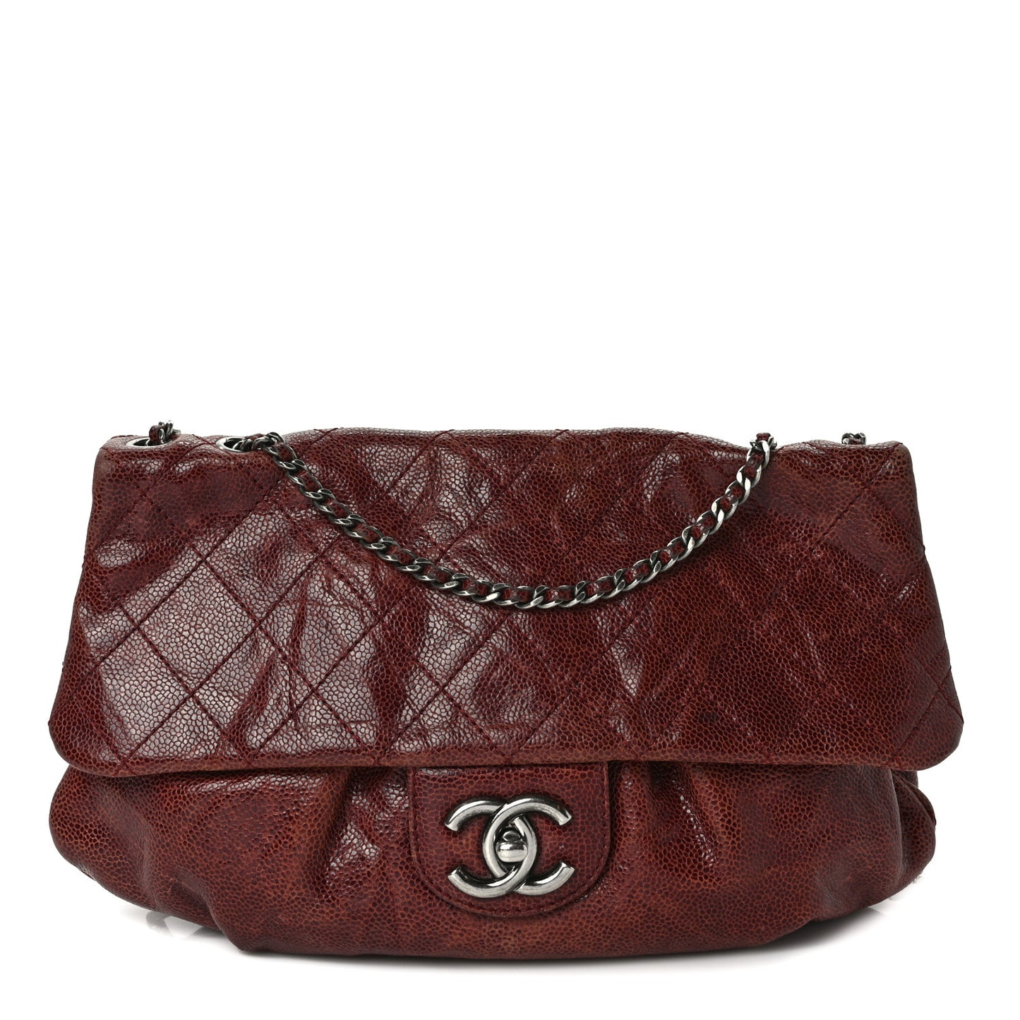 Crumpled Calfskin Quilted Medium Elastic Flap Bordeaux