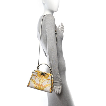 Fendi X VERSACE Vitello Seta Nappa Fendace FF Baroque Mini Peekaboo Iconic Satchel White Ice Gold 2 of 13