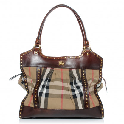 Burberry House Check Studded Large Greenham Tote Dark Tan 1 of 9