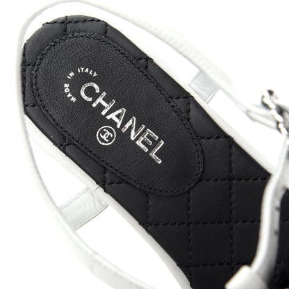 Chanel Lambskin Crystal Chain CC Logo Thong Sandals 35.5 White 8 of 10
