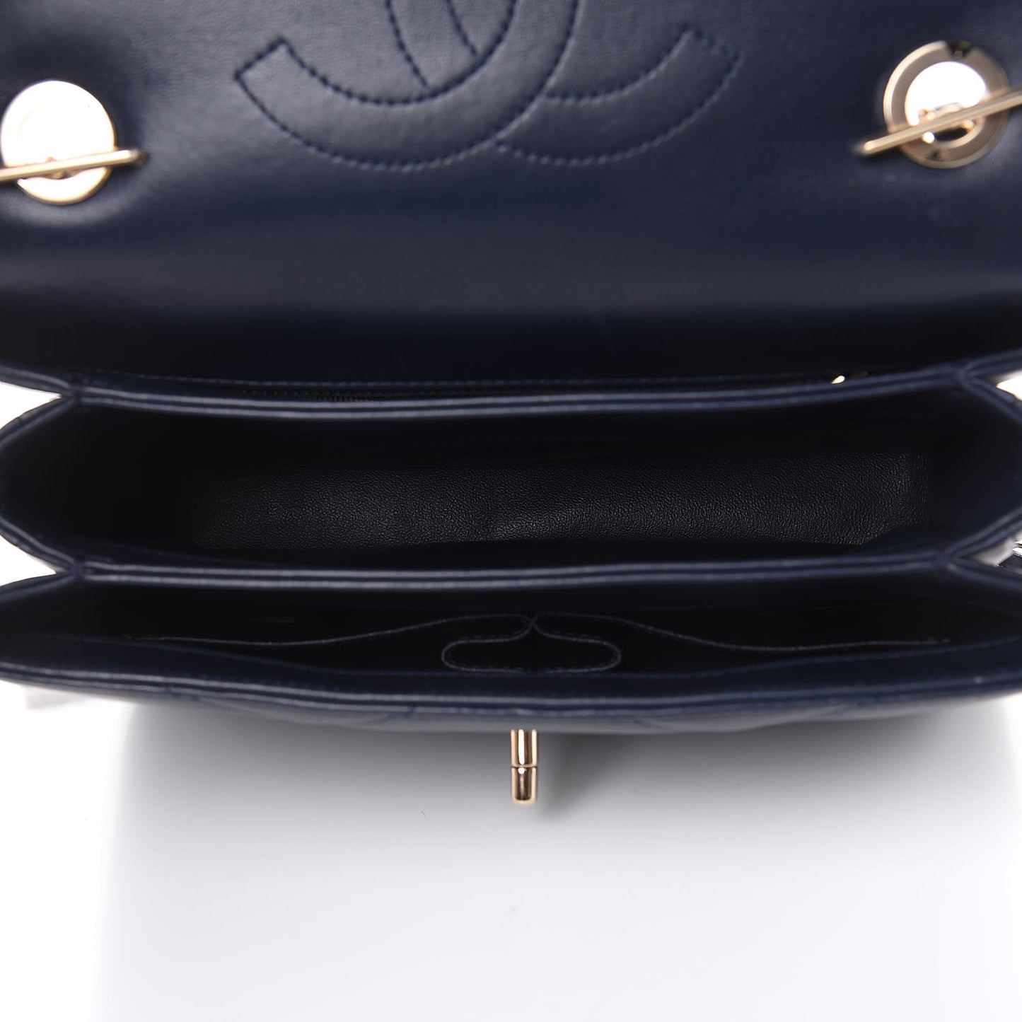 Lambskin Quilted Small Trendy CC Flap Dual Handle Bag Navy