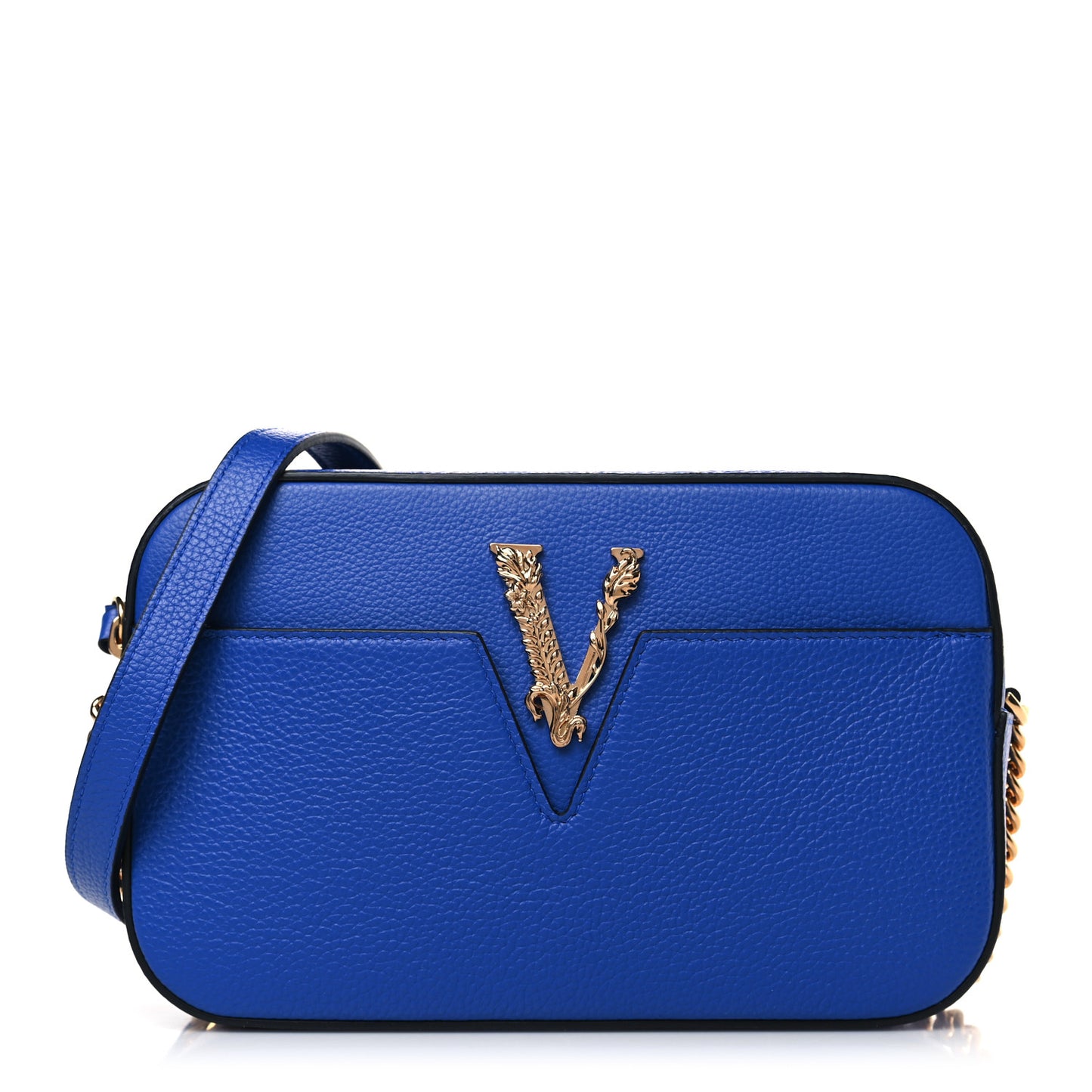 Grainy Calfskin Small Virtus Camera Bag Blue