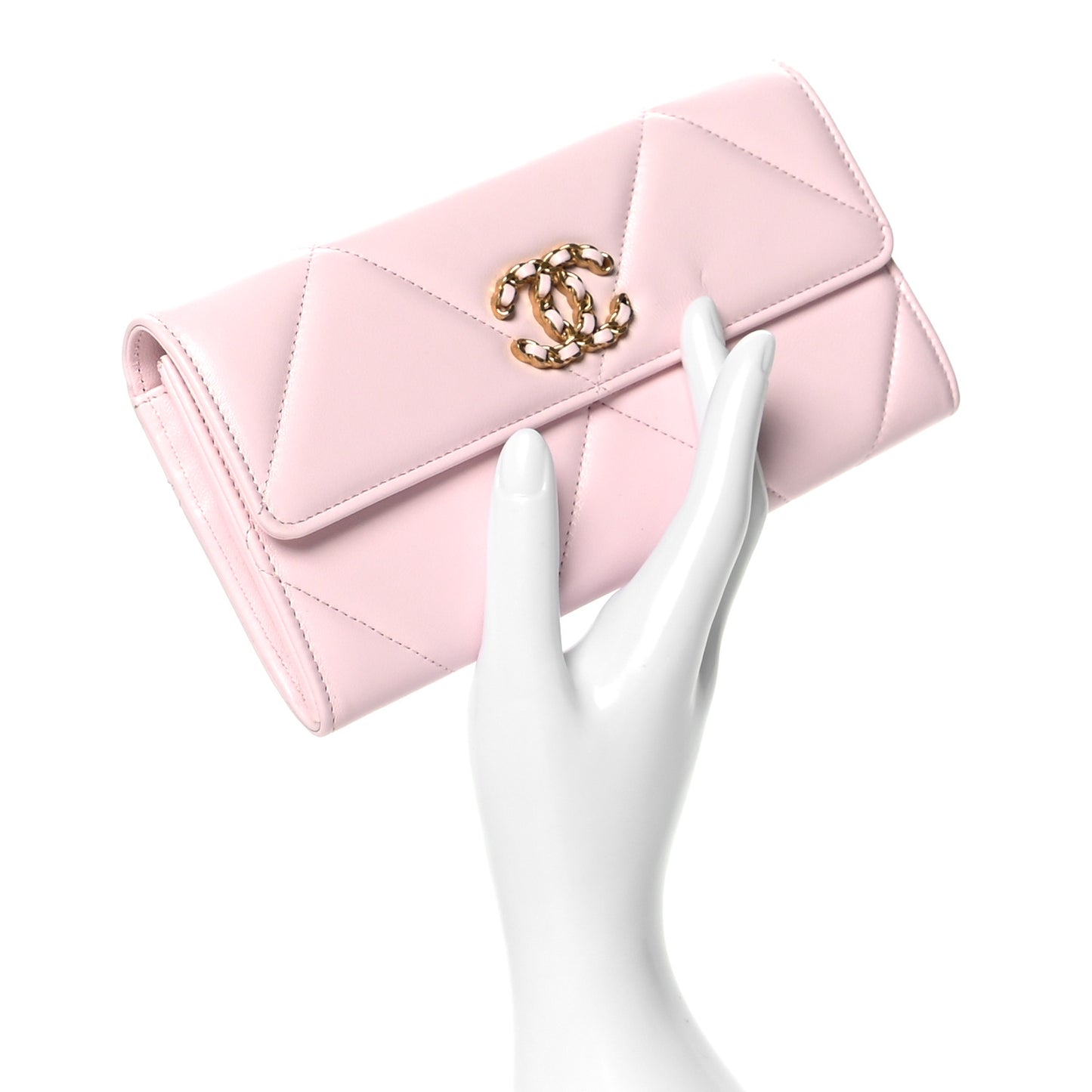 Lambskin Quilted Chanel 19 Flap Wallet Light Pink