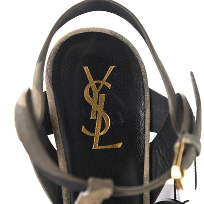 Saint Laurent Suede Camouflage Print Tribute 105 Platform Sandals 39 Green 18 of 18