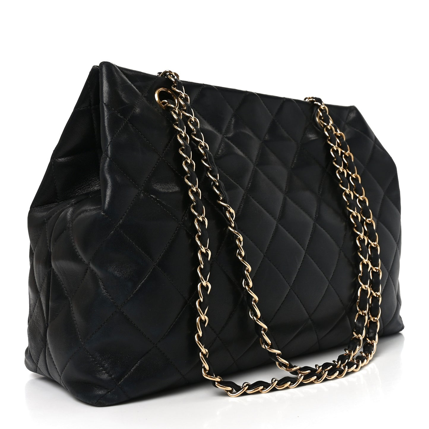 Lambskin Quilted Small Shopping Tote Black
