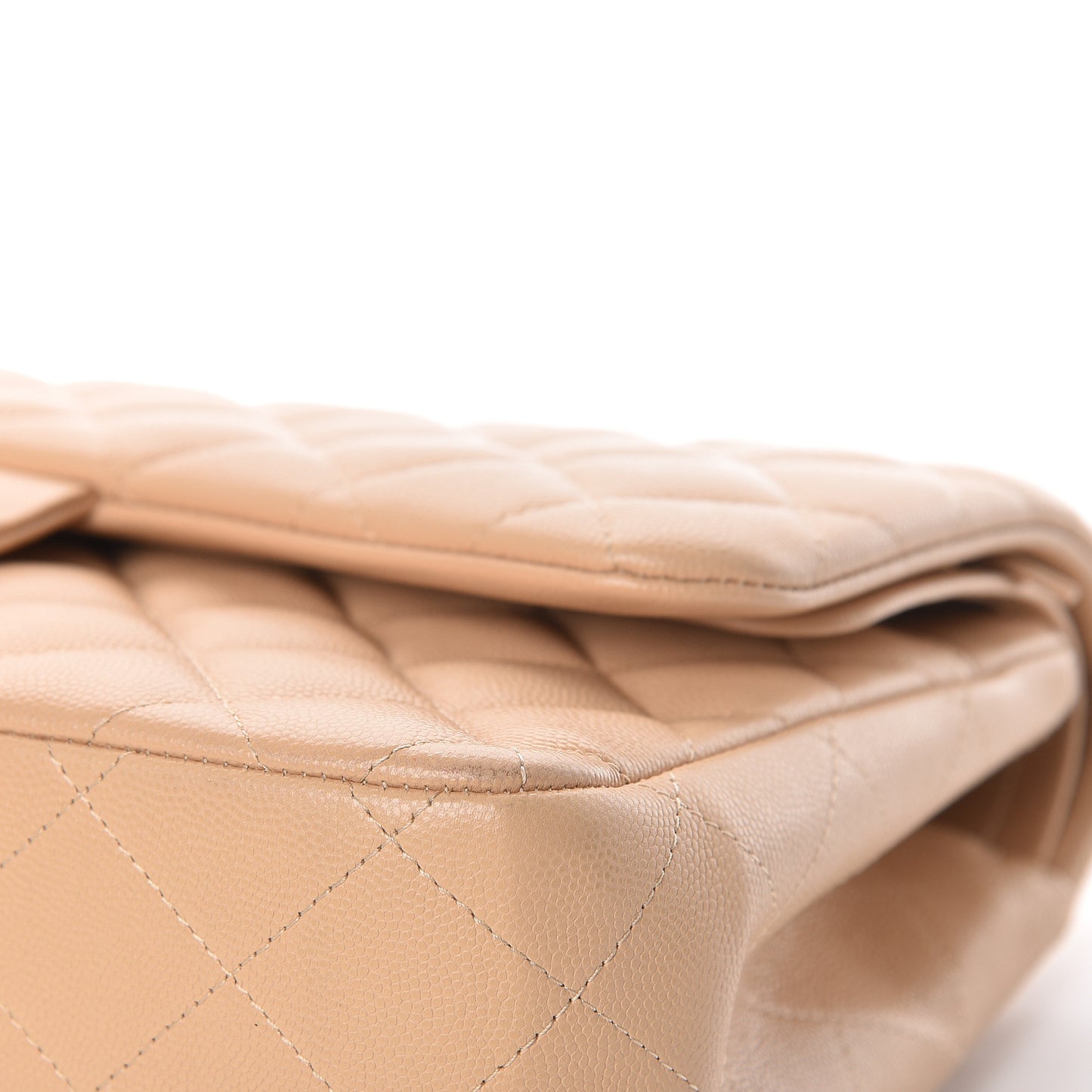 Caviar Quilted Jumbo Double Flap Light Beige